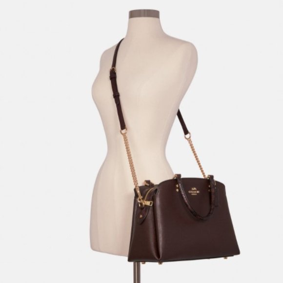 Coach Lillie Carryall Cranberry Red Snakeskin Gold Crossbody Chain Purse - Picture 2 of 8